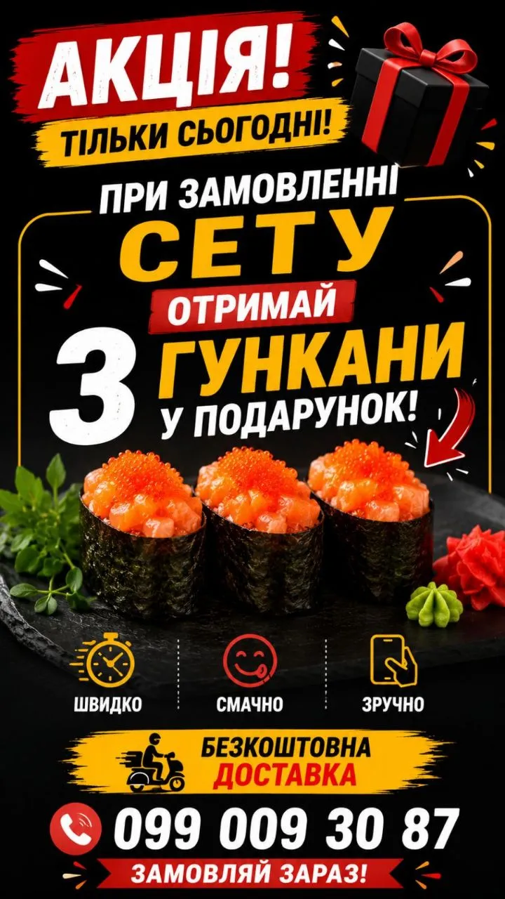 Замовляй сет та отримай три гункани в подарунок
